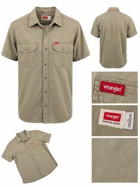 Wrangler Khaki Short Sleeve Button-Up Shirt – Men’s Large